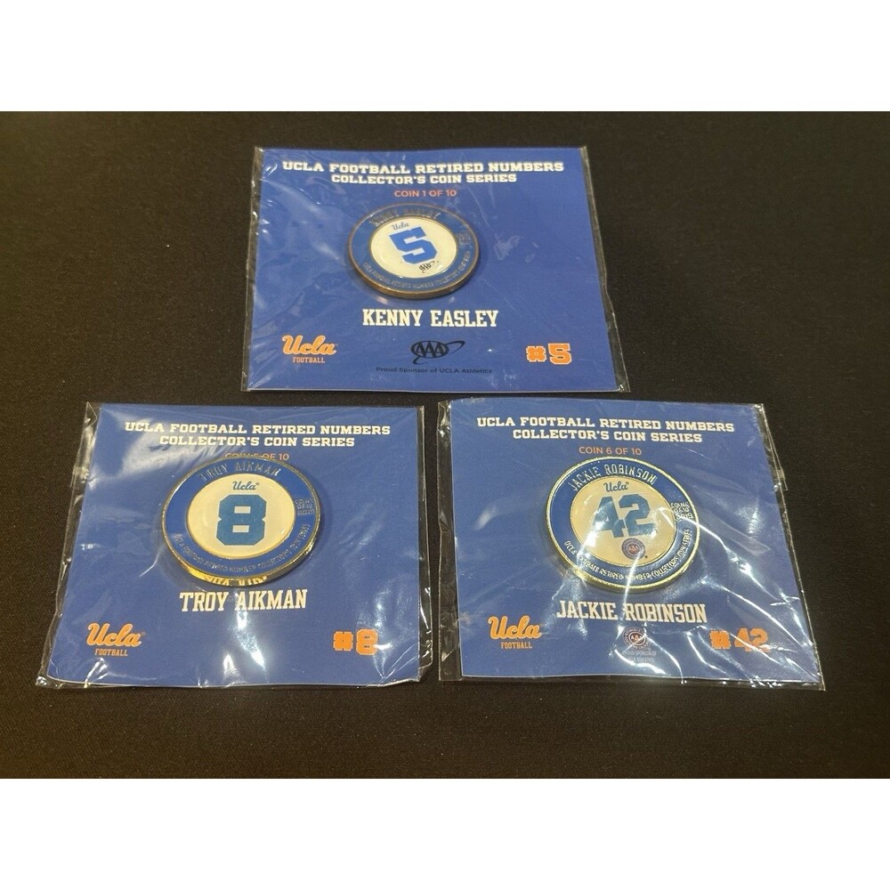 3 x UCLA Retired Numbers Coin Series Troy Aikman, Kenny Easley & Jackie Robinson